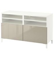 TV Sehpası, Beyaz-Parlak Cila-Bej, 120x42x74 cm