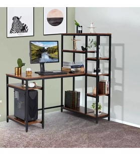 Zizuva Tasarım Monitör Raflı Kitaplıklı Çalışma Masası