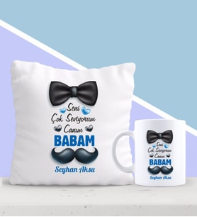 BK Gift Kişiye Özel Canım Babam Tasarımlı Yastık ve Kupa Seti-1 (Model 1)