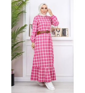 Fırfırlı Tesettür Elbise Pembe 19165