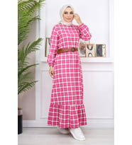 Fırfırlı Tesettür Elbise Pembe 19165