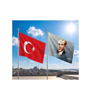 Gazi Mustafa Kemal Atatürk Bayrağı ve Alpaka Kumaş Türk Bayrağı 2'li Set 70x105cm