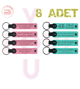 Pembe & Turkuaz, 8’li Set, Kişisel Mesajlı Deri Hediyelik, Aile Buluşmalarına Küçük Sürpriz