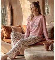 Pijamoni Kadın Likralı Pamuklu Bisiklet Yaka Uzun Kol İnce Pijama Takımı 1300/3 - 1 Adet
