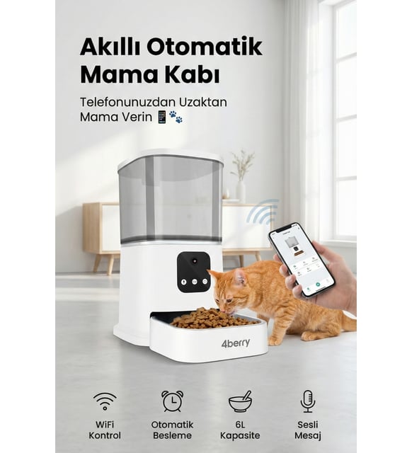Otomatik Mama Kabı WiFi Kontrollü 6L – Akıllı Kedi & Köpek Mama