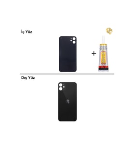 iPhone 11 Siyah Arka Kapak Arka Cam Batarya Kapağı Lazer Kesim Kapak Pil Kapağı + B-7000 Yapıştırıcı