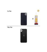 iPhone 11 Siyah Arka Kapak Arka Cam Batarya Kapağı Lazer Kesim Kapak Pil Kapağı + B-7000 Yapıştırıcı