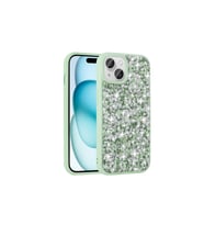 Apple iPhone 15 Uyumlu Kılıf Parlak Taşlı Tasarım Zore Linea Kapak (Açık Yeşil)
