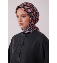Geometrik Desen %100 Twill İpek Eşarp BE07