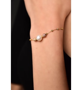 925 Ayar Gümüş Rose-gold Kaplama Inci Simli Dorika Toplu Bileklik