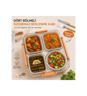 4 Bölmeli Gıdaya Uygun Plastik Yemek Kabı Sızdırmaz Kapaklı 1800ML