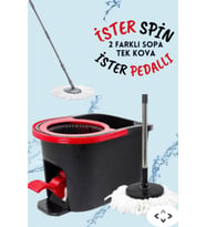 Pratik Pedallı Spin Mop Temizlik Seti, Tek Kova, 2 Sapli