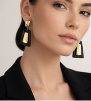 VIP Tasarım Gold Detaylı Siyah Geometrik Küpe (Altın)