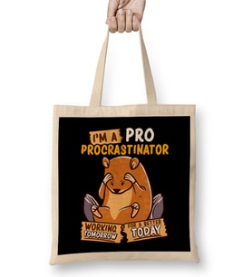 Cute & Funny I'm a Pro Procrastinator Hamster Pun Bez Çanta Uzun Saplı