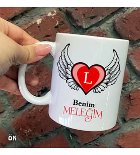 Size Özel Benim Meleğim Kanatlı Kalp L Harfli Seramik Baskılı Kupa Bardaklar
