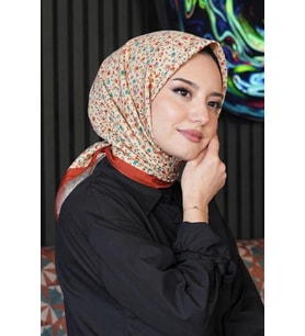 Mini Çiçek Desen Mercan Soft Pamuk Eşarp (Standart)