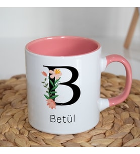 Kişiye Özel B Baş Harf ve İsimli Kupa Bardak