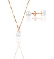 Gümüş rose incili kolye ve küpe  ikili set