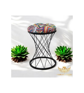 Metal Pota Ayaklı Black Rug Pattern Puf Style 2025