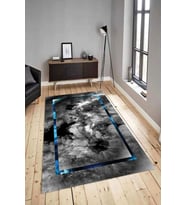 Dijital Baskılı Yıkanabilir Kaymaz Modern Renkli Salon Halısı Mutfak Halısı Yolluk ND-HY-1444 (Siyah)