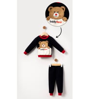 Teddy Bear Görselli Erkek Bebek & Çocuk Polar Kışlık Alt Üst Takım-Siyah