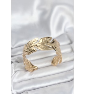 Gold Renk Pirinç Levha Yaprak Model Kadın Bileklik 5886 - HPSBYI5368-8298