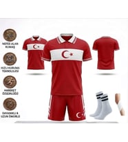 Türkiye Euro 2026 Milli Takım Polo Yaka Kırmızı-Beyaz Çocuk Futbol Forması Özel Tasarım Forma 4 Parça Forma+Şort+Çorap+Bileklik (Kody3)