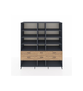 Kronos Dolap 12 Raflı 6 Çekmeceli  220x59x243 Antrasit-Antrasit/Çam