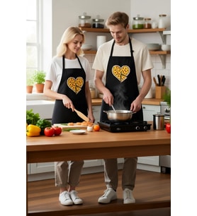 Erkek Unisex Mutfak Aşçı Önlüğü Pizza Kalp Baskılı Rahat Kesim Günlük Kullanım Modern Şık Konforlu