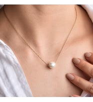 14 Ayar Altın Kaplama Beyaz Tek İnci Gümüş Kolye - CNP00152