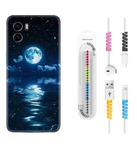 Vivo Y15S Y32 Y33S Y51 Y53S Kılıf Kablo Koruma Spiral Silikon Night Moon 1133