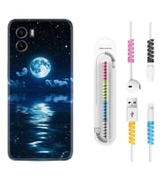 Vivo Y15S Y32 Y33S Y51 Y53S Kılıf Kablo Koruma Spiral Silikon Night Moon 1133