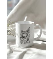 Leopar Figürlü 330ml Baskılı Beyaz Seramik Kupa Bardak