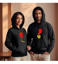 Sevgililer Günü Kombin Erkek Kadın Kalp Kilidi Görselli Kapüşonlu Hoodie Sweatshirt 7016 (Siyah)