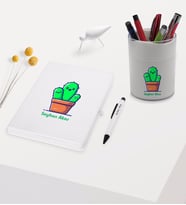 BK Gift Kişiye Özel Kaktüs Tasarımlı Beyaz Defter Kalem ve Kalemlik Hediye Seti - Model 3