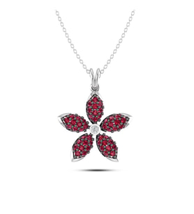 Pırlantalı Flower Kolye (Altın-Beyaz)