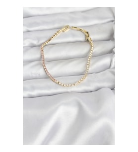 Mey İthalat® Pembe ve Beyaz Zirkon Taşlı Gold Renk Su Yolu Kadın Bileklik