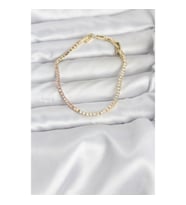Mey İthalat® Pembe ve Beyaz Zirkon Taşlı Gold Renk Su Yolu Kadın Bileklik