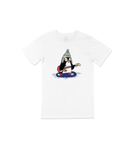 Şapkalı Gitarcı Rocker Penguen Tişört (Beyaz)