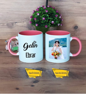Gelin Kupa Bardak Pembe Fotoğraflı Düğün Hediyesi
