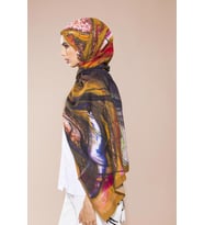 Abstract Desen Modal Seri Şal Eşarp Askısı ile Birlikte 75x200 cm Hardal-75x200