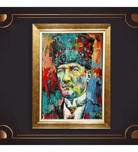 Özel Seri Paspartulu Çerçeveli Atatürk Tablo l485 (Gold)