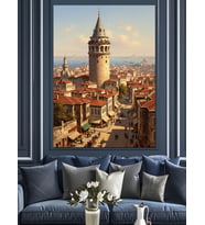 Galata Kulesi Ve İstanbul Panoraması Dekoratif Kanvas - Mdf Ahşap Tablo