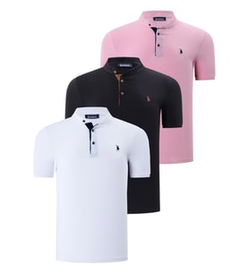 ÜÇLÜ SET T8560 DEWBERRY ERKEK T-SHIRT-BEYAZ-SİYAH-PEMBE (Karışık)