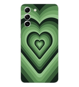 Samsung Galaxy S21 FE Uyumlu Yeşil Kalp Tasarımlı Şeffaf Telefon Kılıfı