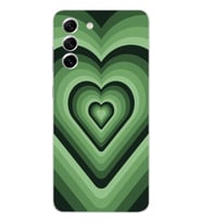 Samsung Galaxy S21 FE Uyumlu Yeşil Kalp Tasarımlı Şeffaf Telefon Kılıfı