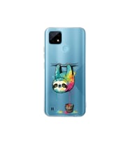 Realme C21 ile Uyumlu Splash Tembel Hayvan Tasarımlı Şeffaf Silikon Kılıf