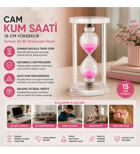 Büyük Boy Cam Standlı Kum Saati - 15 cm Yükseklik - Dekoratif Şık Tasarım