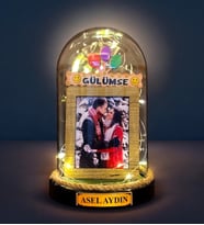 Kişiye Özel Fotoğraflı ve Yazılı Led Lambalı Fanus - Gülümse Temalı