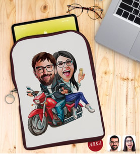 BK Gift Kişiye Özel Sevgililer Karikatürlü Taşınabilir Koruyucu Tablet Kılıfı & Organizer Çanta - Bordo-97